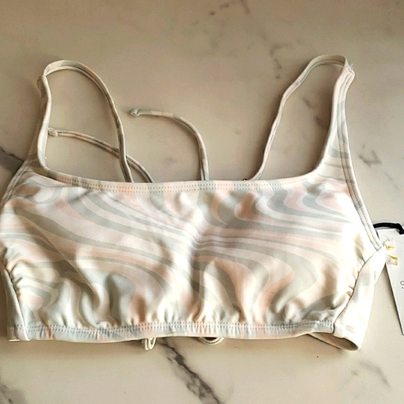 Shade & Shore Wave Bralette with Self Tie  Back in Peach and Gray Size S (4-6) # - Picture 1 of 6